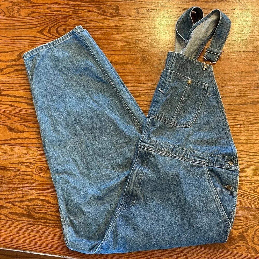 Craftsman men’s stonewashed denim utility overalls lots pockets adj straps sz 44